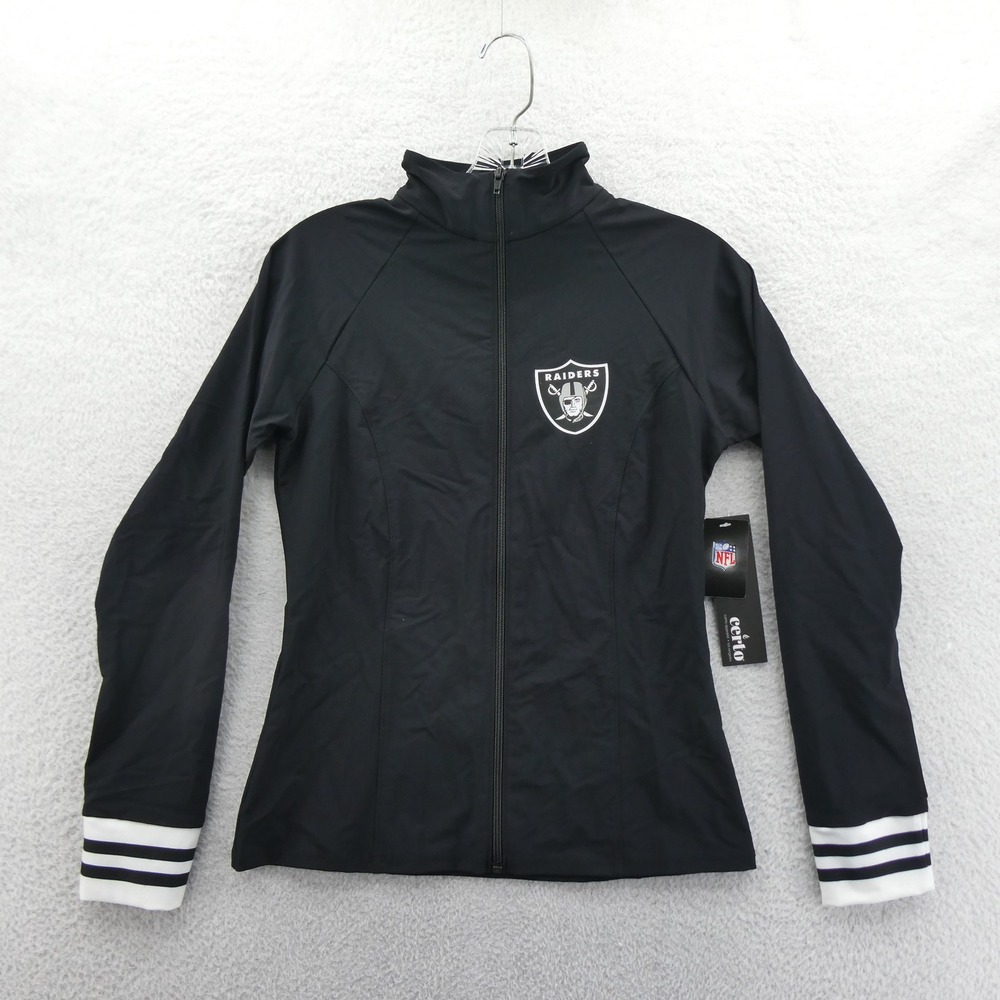 Certo Balance Track Jacket Womens Small ‎ Raiders Black Nylon Striped NFL New